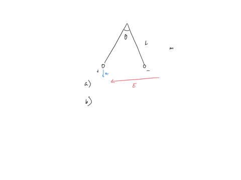 two-tiny-balls-of-mass-m-carry-equal-but-opposite-charges-of-magnitude-q-they-are-tied-to-the-same-ceiling-hook-by-light-strings-of-length-l-when-a-horizontal-uniform-electric-field-e-is-tur-71566