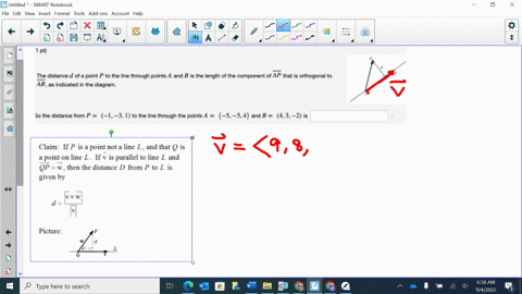 the-distance-d-of-a-point-p-to-the-line-through-points-a-and-b-is-the-length-of-the-component-ofap-that-is-orthogonal-to-ab_-as-indicated-in-the-diagram_-so-the-distance-from-p-1-31-to-the-l-86233