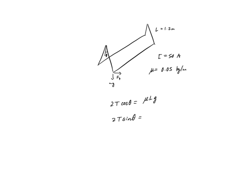 two-parallel-long-straight-wires-are-suspended-by-strings-of-length-l12-mathrmm-each-wire-has-mass-4-17746