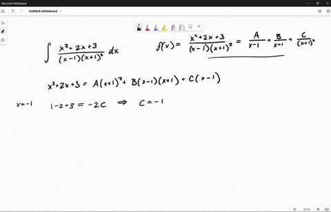 evaluate-the-integral-using-partial-fractions-x2-2x-3-dx-x-1x-12-format-a-x-1-b-x-1-c-x-12