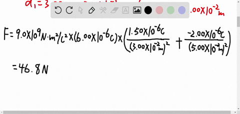 three-point-charges-lie-along-a-straight-line-as-shown-in-figure-mathrmp-238-where-q_1600-mu-mathrmc-q_2150-mu-mathrmc-and-q_3-200-mu-mathrmc-the-separation-distances-are-d_1300-mathrmcm-and-d_2200-ma