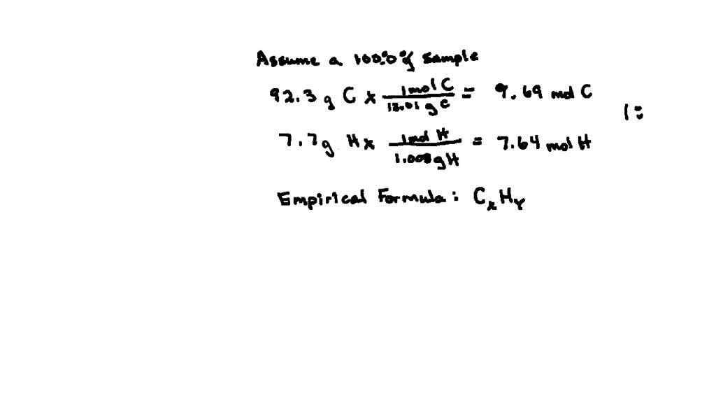 SOLVED: A certain hydrocarbon is 92.3% carbon and 7.7% hydrogen by mass ...