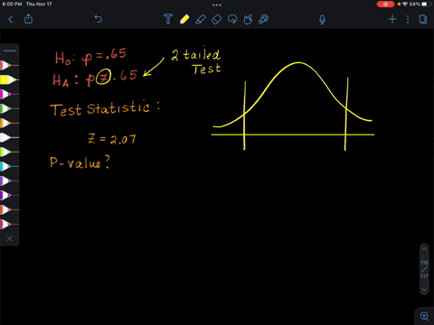 in-testing-the-hypotheses-h0-p-065-vs-ha-p-065-the-test-statistic-is-calculated-to-be-z-207-which-of-the-following-is-the-correct-p-value-a-19616-b-00384-c-00192-d-09808-98323
