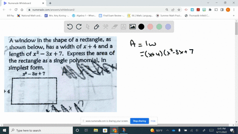 a-window-in-the-shape-of-a-rectangle-as-shown-below-has-a-width-of-x5-and-a-length-of-x2-3x7-express-the-area-of-the-rectangle-as-a-single-polynomial-in-simplest-form-algebra-math-week-5-a-a-44505