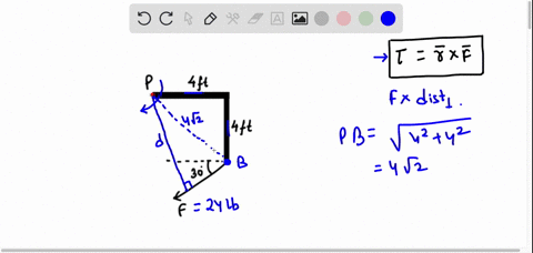 find-the-magnitude-of-the-torque-about-p-if-an-f-24-ib-force-is-applied-as-shown-round-your-answer-to-the-nearest-whole-number-ft-ib-4-ft-4-ft-309-08144