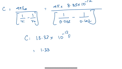 an-air-filled-spherical-capacitor-is-constructed-with-an-inner-shell-radius-of-650-cm-and-an-outer-shell-radius-of-142-cm-a-calculate-the-capacitance-of-the-device-0133-x-pf-b-what-potential-60472