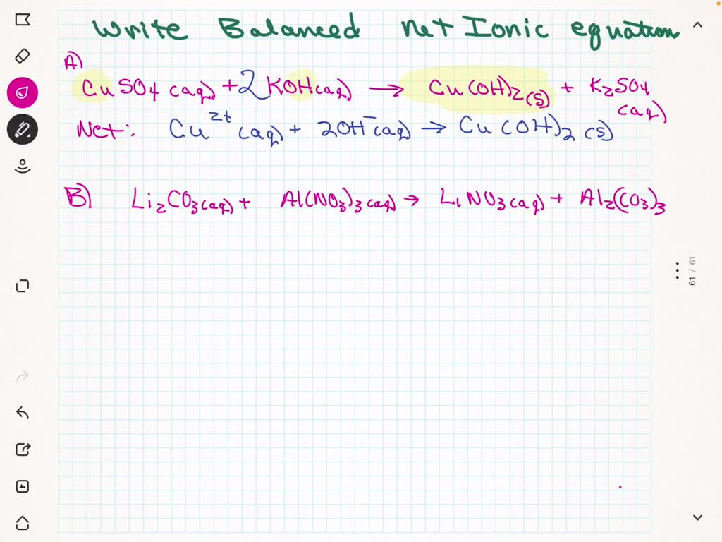 SOLVED Write the balanced net ionic equation for the reactions dat occur when the given aqueous