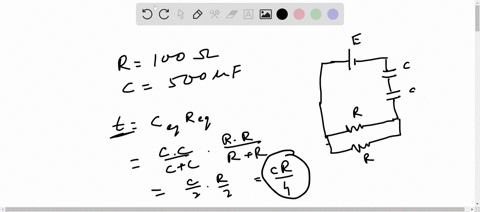 two-capacitors-ci-and-c2-and-two-resistors-are-connected-to-a-battery-in-an-arrangement-as-shown-in-figure-2-given-that-r-is-100-n-and-c1-c2500-uf-calculate-the-time-constant-for-the-circuit-after-ful
