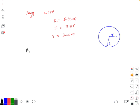 a-long-cylindrical-wire-radius-50-cm-carries-a-current-of-20-a-that-is-uniformly-distributed-over-a-cross-section-of-the-wire-calculate-the-magnitude-of-the-magnetic-field-at-a-point-which-is-30-cm-2