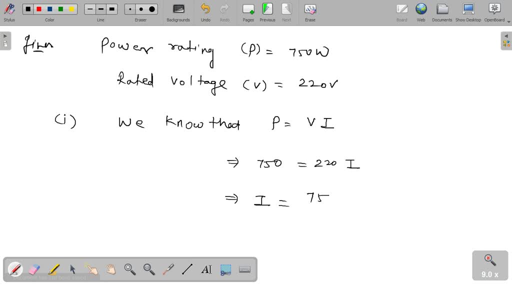 SOLVED An electric iron has a rating of 750 W, 220 V. Calculate the (i