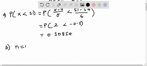 a-normal-distribution-has-a-mean-of-54-and-a-standard-deviation-of-6-a-what-is-the-probability-of-randomly-selecting-a-score-less-than-x-51-b-what-is-the-probability-of-selecting-a-sample-of-43866