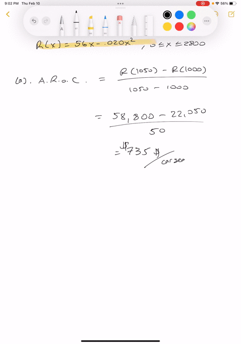 the-revenue-in-dollars-from-the-sale-of-x-car-seats-for-infants-is-given-by-the-following-function-rx-56x-0020x2-0-sxs2800-find-the-average-change-in-revenue-if-production-is-changed-from-0o-14777