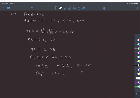 use-the-method-of-lagrange-multipliers-to-find-a-the-minimum-value-of-x-y-subject-to-the-constraints-xy-100x-0-0-b_-the-maximum-value-of-xy-subject-to-the-constraint-xy-100-the-minimum-value-78716