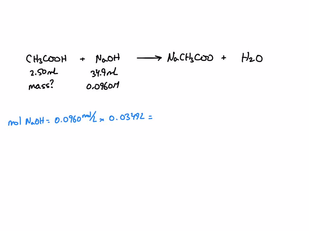 If 2.50 mL of vinegar requires 34.9 mL of 0.0960M NaOH to reach
