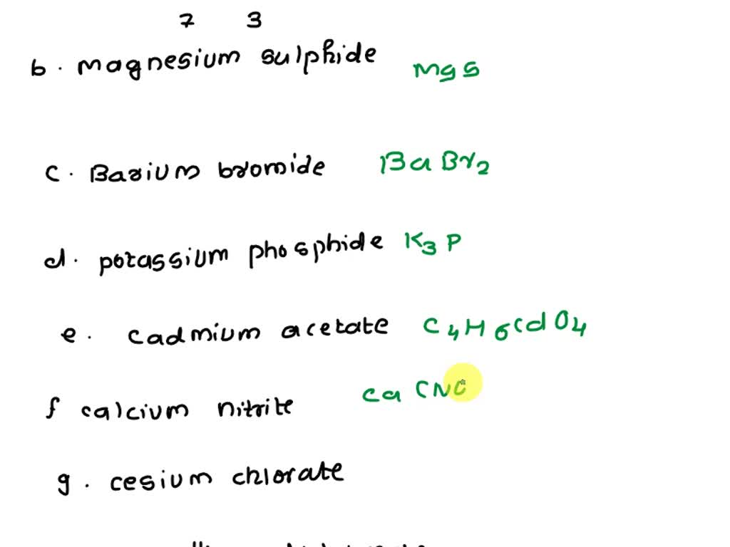 SOLVED Exercise 1 Name Write chemical formulas for the following ionic