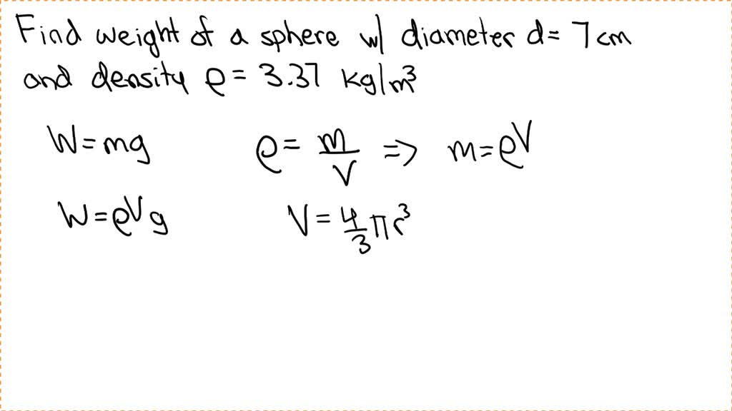 SOLVED: Find the weight of the sphere with diameter 7 cm and relative ...