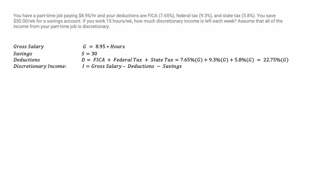 SOLVED You have a parttime job paying 8.95/hr and your deductions are