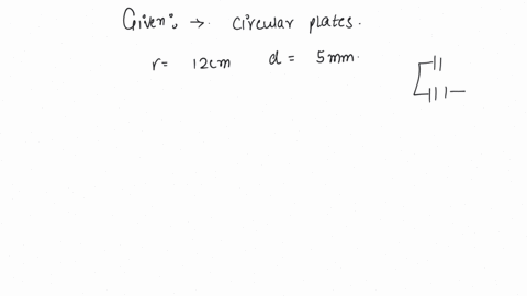 a-parallel-plate-capacitor-consists-of-two-circular-plates-each-of-radius-12cm-and-separated-by-5mm-the-capacitor-is-being-charged-by-an-external-source-the-charging-current-is-constant-and-is-equal-2