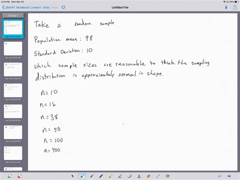 a-random-sample-is-selected-from-a-population-with-mean-98-and-standard-deviation-10-for-which-of-the-sample-sizes-would-it-be-reasonable-to-think-that-the-x-sampling-distribution-is-approxi-55798