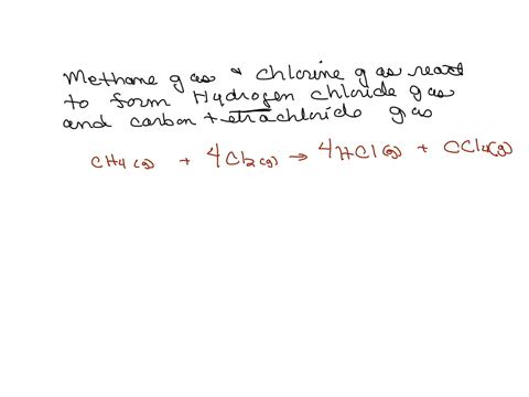 methane-gas-and-chlorine-gas-react-to-form-hydrogen-chloride-gas-and-carbon-tetrachloride-gas-what-volume-of-carbon-tetrachloride-would-be-produced-by-this-reaction-if-13-ml-of-methane-were-consumed-a
