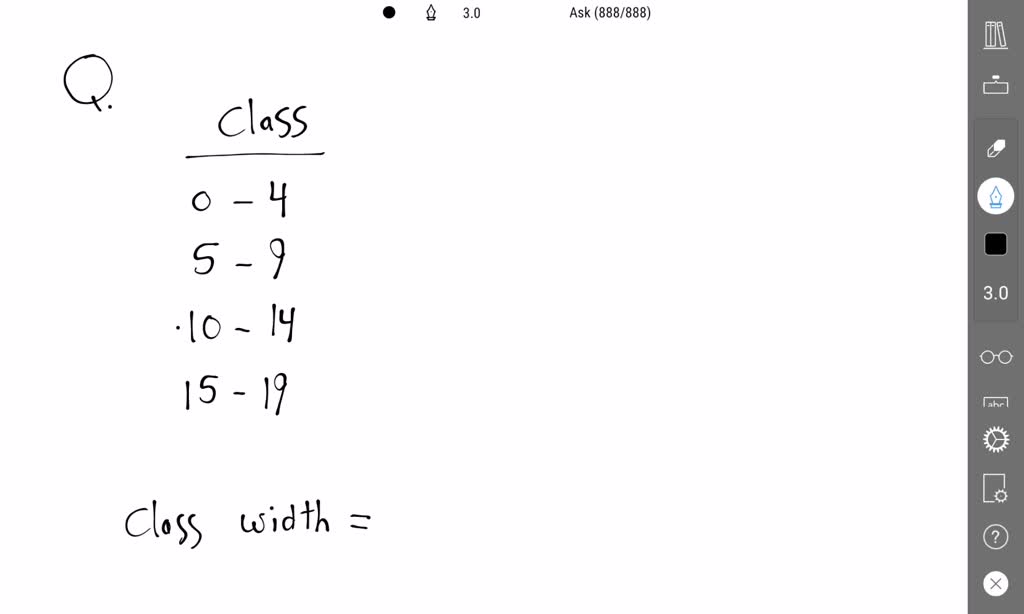 SOLVED: Determine the class width for the following data table: Class 0 ...