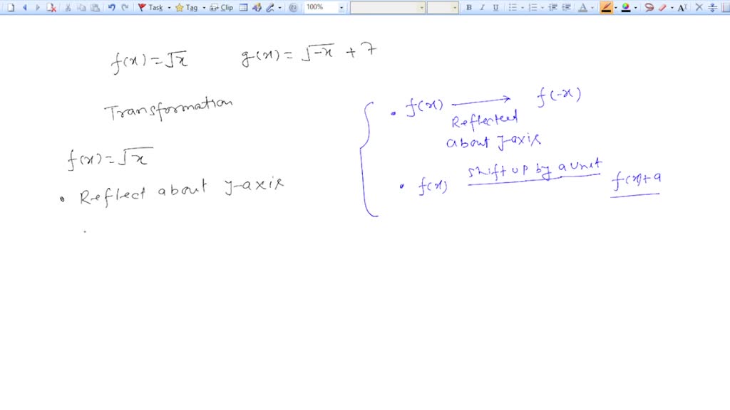 SOLVED: A horizontal translation right 7 units and reflected over the x ...