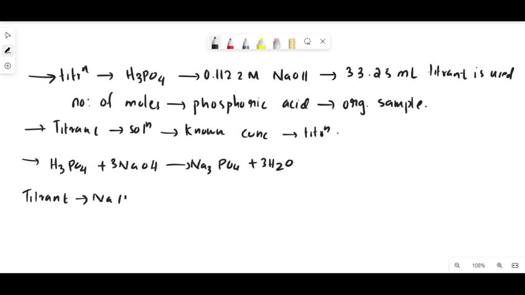 SOLVED In the titration of H3PO4 with 0.1122 M NaOH, 33.25 mL of titrant is used. How many