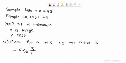 a-sample-of-size-n-93-is-drawn-from-a-population-whose-standard-deviation-is-47-a-find-the-margin-of-error-for-a-95-confidence-interval-for-the-mean-round-your-answer-to-at-least-three-decim-92063