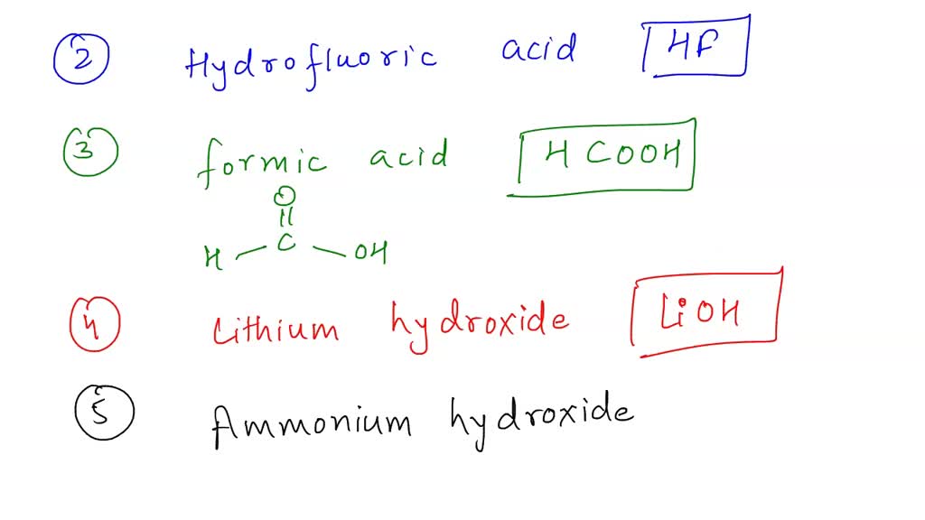 SOLVED: Write Formulas For Each Of The Following Acids And Bases: A ...