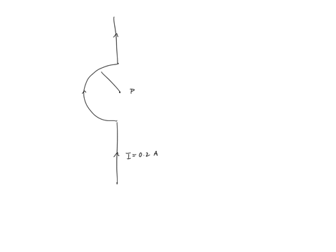 8in-the-figure-belowa-long-straight-wire-with-a-semicircular-arc-of-radius-r5-cm-bent-into-it-carries-a-current-i02aas-shownfind-the-magnitude-of-the-magnetic-field-at-the-point-pindicate-it-10494
