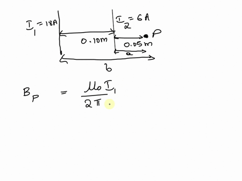 two-long-straight-wires-separated-by-010-m-carry-currents-of-18-a-and-6-a-in-the-same-direction-as-shown_-18-a-005-m-010-m-a-determine-the-magnitude-of-the-magnetic-field-at-the-point-p-bwha-97126