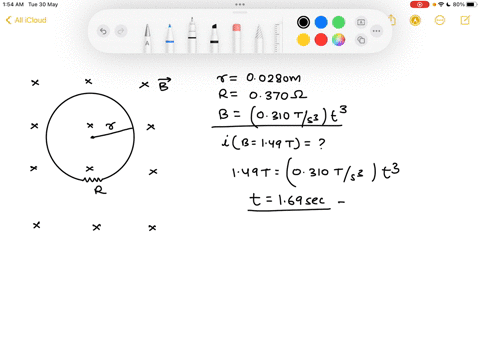 circular-loop-of-wire-with-radius-00280-m-and-resistance-0370-n-is-in-region-of-spatially-uniform-magnetic-field-as-shown-in-the-following-figurefigure-1-the-magnetic-field-is-directed-into-46838