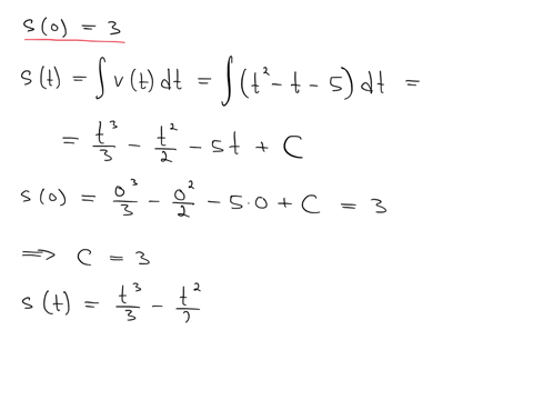the-velocity-in-meterssec-of-a-particle-moving-along-a-straight-line-is-given-by-vt1-t2-1-t-5-where-mathrmt-is-measured-in-seconds-answer-the-following-questions-given-that-the-initial-position-s03-wh