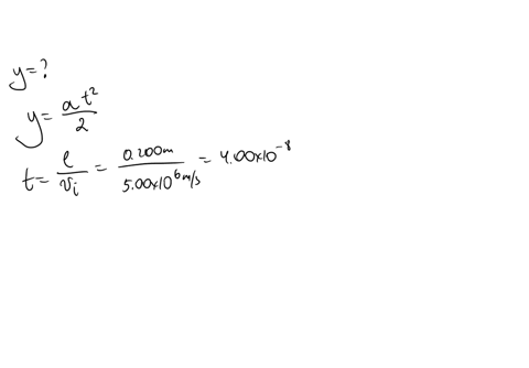 an-electron-enters-the-region-of-a-uniform-electric-field-as-shown-in-figure-with-vi500106-ms-and-e200-nc-the-horizontal-length-of-the-plates-is-l0200-m-if-the-vertical-position-of-the-electron-as-it-