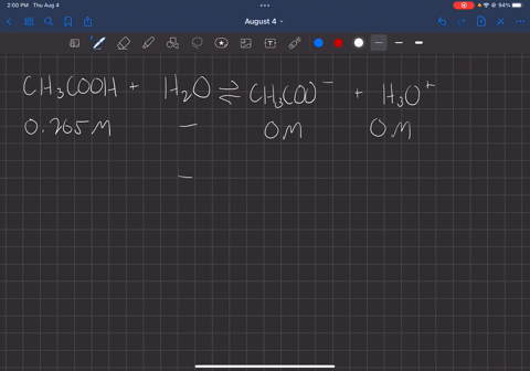 consider-the-reaction-ch3coohaqh2olh3oaqch3cooaqch3coohaqh2olh3oaqch3cooaq-k18105k18105-at-25c-if-a-solution-initially-contains-0265-moll1moll1-ch3coohch3cooh-what-is-the-equilibrium-concent-38937