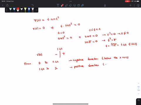 at-time-t-0-t-2-the-velocity-of-a-particle-moving-along-the-x-axis-is-given-by-vt-t-sin-t3-let-t-b-be-the-time-at-which-the-particle-changes-direction-from-moving-left-to-moving-right-what-is-the-tota