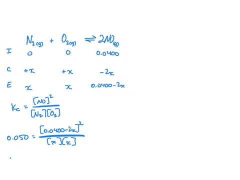the-reaction-n2go2g2nog-is-carried-out-at-a-temperature-at-which-kc-0050-the-reaction-mixture-starts-with-only-the-product-no-00400-m-and-no-reactants-find-the-equilibrium-concentrations-of-74331