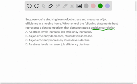 suppose-youre-studying-levels-of-job-stress-and-measures-of-job-efficiency-in-a-nursing-home-which-one-of-the-following-statements-best-represents-a-data-comparison-that-demonstrates-a-posit-80234