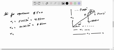 q13-a-bar-ab-of-weight-180-kn-is-hinged-at-a-and-held-in-equilibrium-by-a-force-p-as-shown-in-the-figure-10-m0_-so-i80-kn-determine-the-magnitude-of-force-p-about-the-hinge-reaction-at-a-for-96178