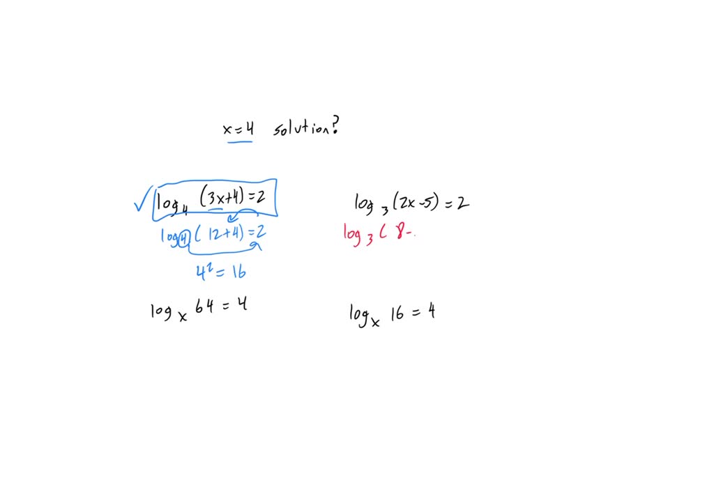 SOLVED: Which equation has x = 4 as the solution? log Subscript 4 ...