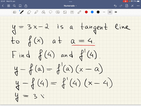 if-an-equation-of-the-tangent-line-to-the-curve-y-fx-at-the-point-where-a-4-is-y-3x-2-find-f4-and-f4-42567