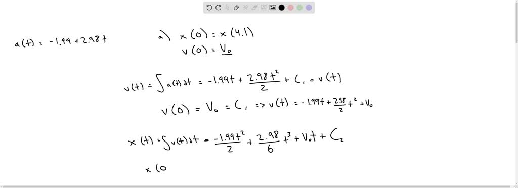 SOLVED: The acceleration of a particle is given by ax(t)=−1.99m/s2+(2 ...