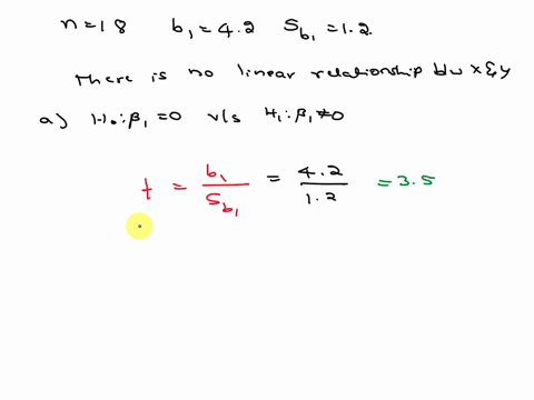 you-are-testing-the-null-hypothesis-that-there-is-no-linear-relationship-between-two-variables-x-and-y-from-your-sample-of-n-18-you-determine-that-b142-and-sb1equals12-a-what-is-the-value-of-41866