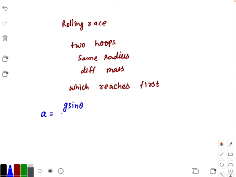 in-a-rolling-race-two-objects-are-released-from-the-top-of-two-identical-ramps-they-then-roll-without-slipping-to-the-bottom-of-the-ramp-if-the-two-objects-are-2-hoops-of-the-same-radius-but-14685