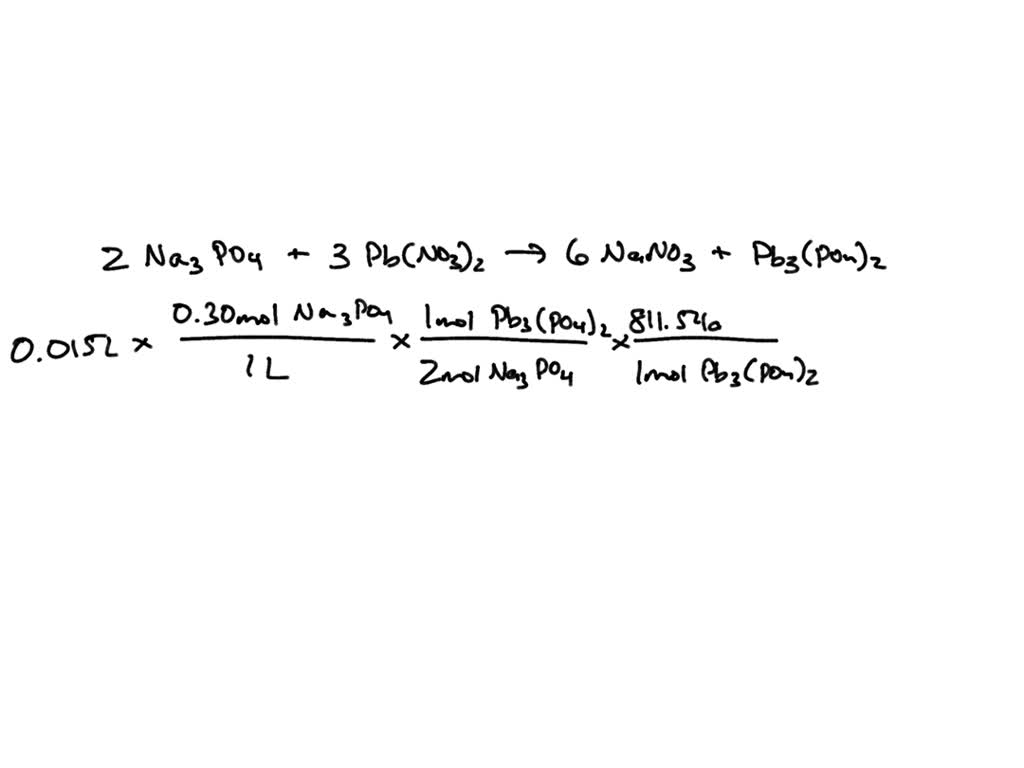 15.0 mL of 0.30 M sodium phosphate solution reacts with 20.0 mL of 0.20