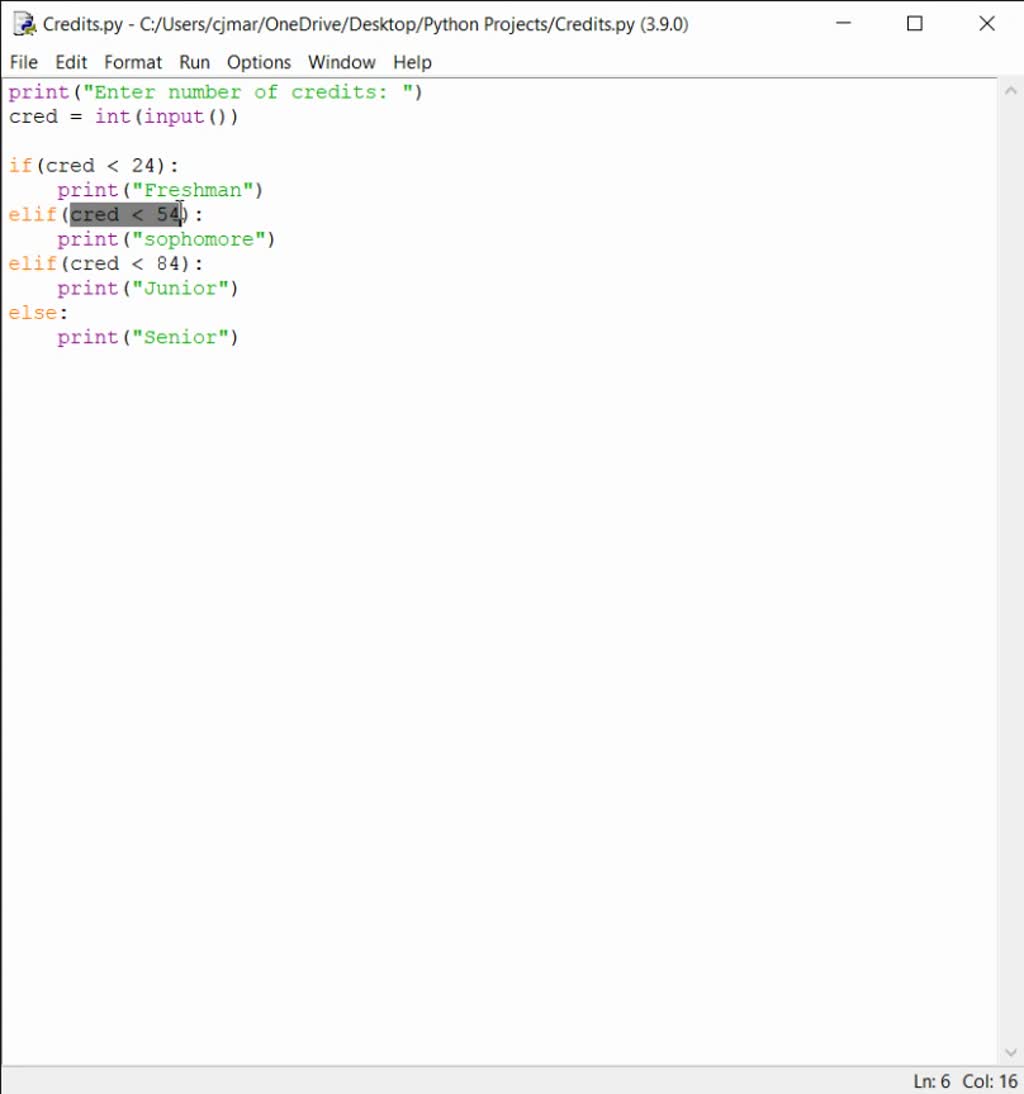 SOLVED: Write a python program that asks the user how many credits they ...