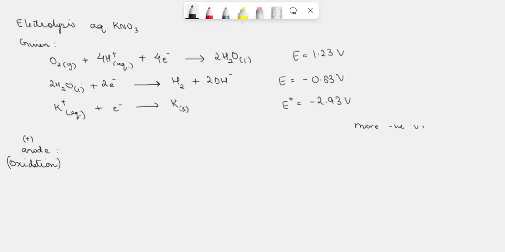 SOLVED In the electrolysis of aqueous potassium nitrate using inert