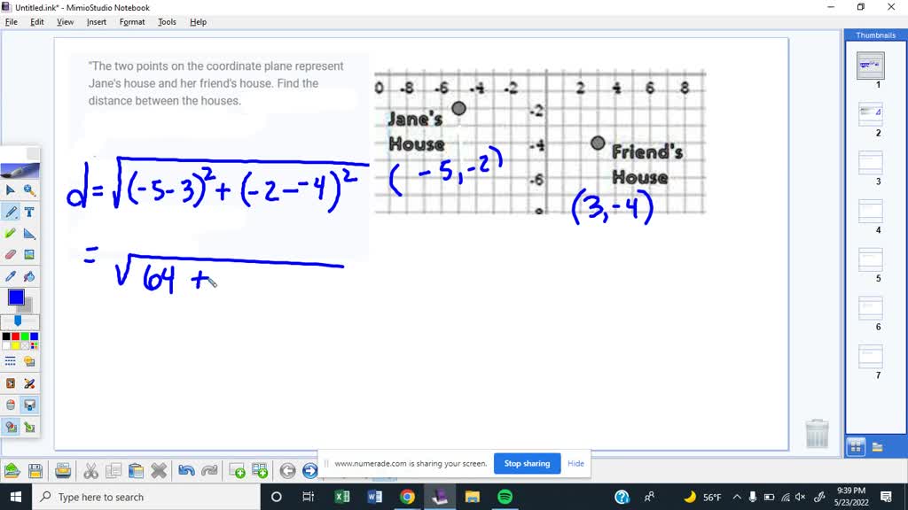 "The two points on the coordinate plane represent Jane's house and her