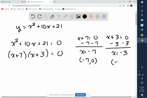 find-the-intercepts-and-the-coordinates-of-the-vertex-for-the-parabola-yx210x21-if-there-is-more-than-one-intercept-separate-them-with-commas-03254