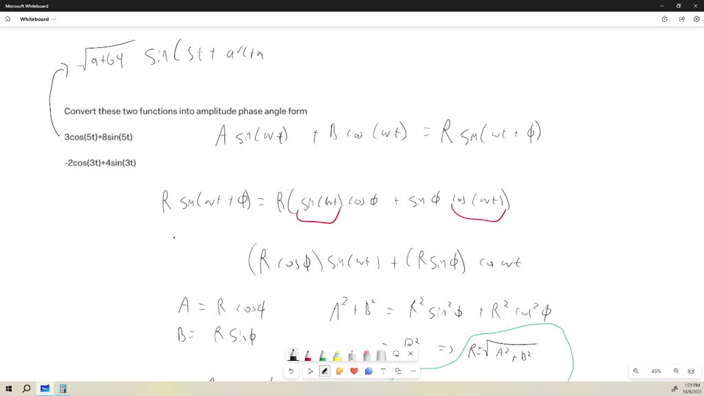 SOLVED: Convert these two functions into amplitude phase angle form ...